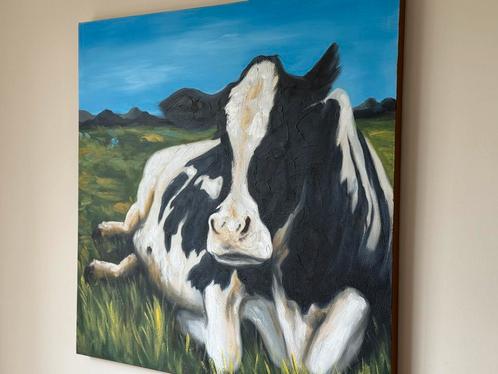 Handgeschilderd olieverf schilderij, koe, 100x100, Antiek en Kunst, Kunst | Schilderijen | Modern, Ophalen
