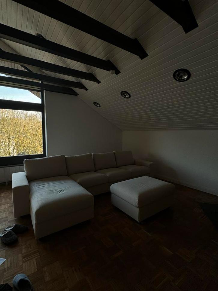 IKEA VIMLE bank + poef beige – nog geen jaar oud, Huis en Inrichting, Banken | Bankstellen, Gebruikt, Rechte bank, Driepersoons