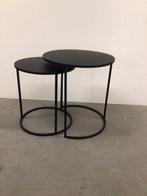 Zwarte Ronde Bijzettafels - Set van 2, Ophalen, Minder dan 45 cm, Minder dan 55 cm, Metaal of Aluminium