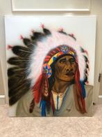 Paintbrush schilderij  op doek van een indianen opperhoofd, Huis en Inrichting, Ophalen, Zo goed als nieuw