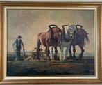 Boer ploegt met Paard en Wagen, Antiek en Kunst, Ophalen of Verzenden