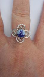 Zilveren vintage ring delfts blauwe steen maat 18.75 nr.867, 18 tot 19, Dame, Zo goed als nieuw, Zilver