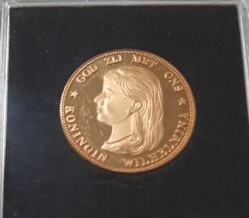 Gouden Wilhamina 10 gulden munt beschikbaar voor biedingen