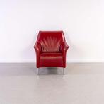 1x Leolux Mayuro Fauteuil + Hocker Rood Leer – Chroom, Huis en Inrichting, Niet ingevuld, Gebruikt, Minder dan 75 cm, Niet ingevuld