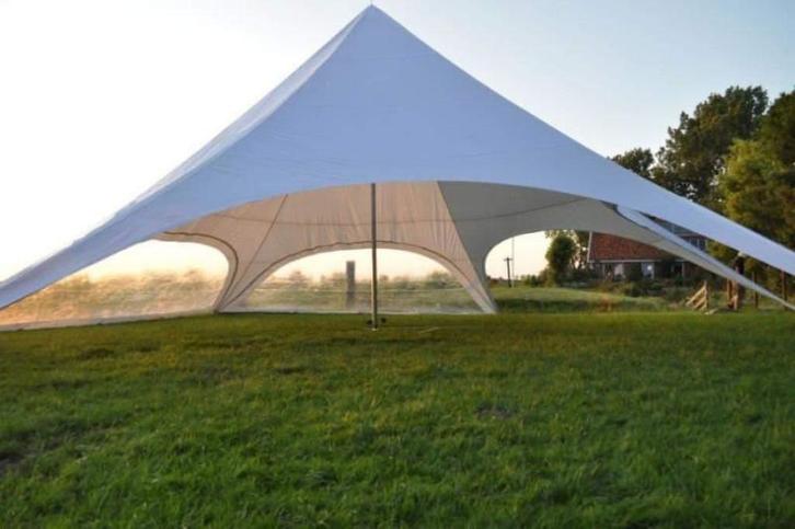 Bikerstent Starflex-Shelter Starshade Stertent 14x14m Wit, Tuin en Terras, Partytenten, Nieuw, Stertent, 8 meter of meer, Ophalen of Verzenden