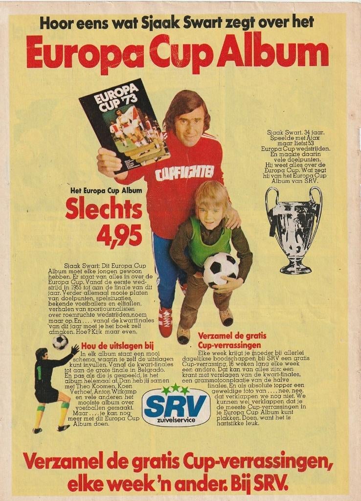 Retro reclame 1973 SRV zuivel wagen Europa Cup Album, Verzenden, Overige typen