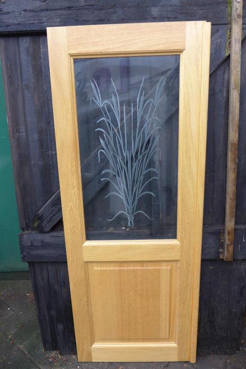 mooie eiken deur met decoratief geslepen glas, Doe-het-zelf en Verbouw, Deuren en Horren, Zo goed als nieuw, Binnendeur, 200 tot 215 cm