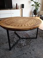 Ronde salontafel van massief hout en metaal, Huis en Inrichting, Tafels | Salontafels, Ophalen, 50 tot 100 cm, 50 tot 100 cm, Zo goed als nieuw