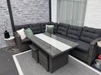 Luxe tuinset met hoekbank, glazen tafel en 2 krukjes, Tuin en Terras, Tuinsets en Loungesets, Ophalen of Verzenden, Zo goed als nieuw