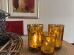 3PTMD Jamey led windlichten, goud, glas, jungle patroon, Huis en Inrichting, Woonaccessoires | Kandelaars en Kaarsen, Ophalen of Verzenden