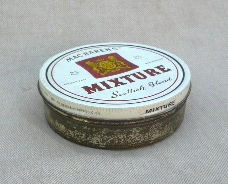 blik (leeg!) Mac Baren s Mixture Scottish blend pijptabak, Verzamelen, Rookartikelen, Aanstekers en Luciferdoosjes, Gebruikt, Tabaksdoos of Verpakking