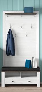 ACTIE Hal combinatie Maison + zitkussen Wit/ Antraciet NIEUW, Wandkapstok, Overige materialen, Nieuw, Ophalen of Verzenden
