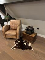 Leren Fauteuil in licht bruin / Cognackleur, Ophalen, Zo goed als nieuw, 75 tot 100 cm, Leer
