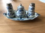 Delfts blauw miniatuur peper-zout-mosterdstel, Antiek en Kunst, Antiek | Porselein, Ophalen of Verzenden