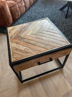 Bijzettafel salontafel visgraat mangohout, Huis en Inrichting, Ophalen, 50 tot 100 cm, Vierkant, Zo goed als nieuw