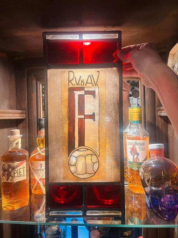 UNIEK: originele glas in lood reclame Feyenoord, Verzamelen, Merken en Reclamevoorwerpen, Nieuw, Lichtbak of (neon) lamp, Ophalen of Verzenden