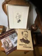 Zelfportret en boeken Herman Moerkerk, Antiek en Kunst, Kunst | Tekeningen en Foto's, Ophalen