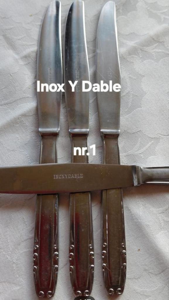 Inox Y Dable messen zonder kartel relief bewerkte handvatten, Huis en Inrichting, Keuken | Bestek, Rvs of Chroom, Ophalen of Verzenden