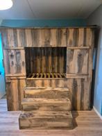 Stijgerhouten Bed / bedstee met opbergruimte, Ophalen, 85 tot 100 cm, Zo goed als nieuw, Lattenbodem