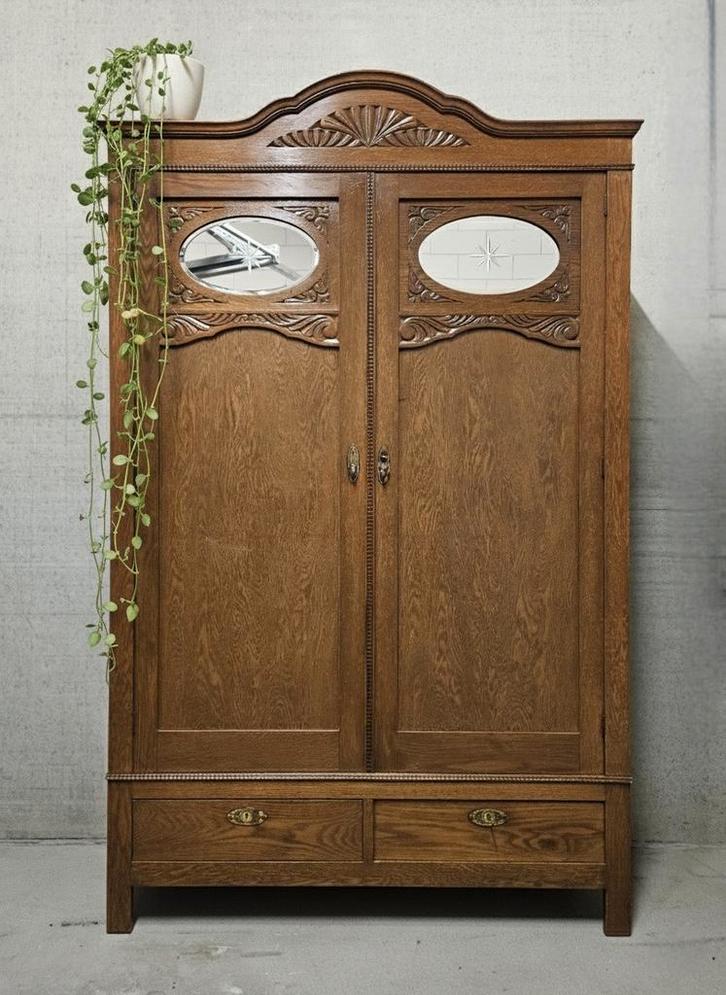 Antieke XL Art Deco meidenkast vintage linnenkast demontabel, Antiek en Kunst, Curiosa en Brocante, Ophalen of Verzenden