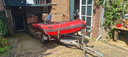 Bootje met buitenboordmoter en trailer met afdekzeil, Watersport en Boten, Rubberboten, Gebruikt, Yamaha, Hout, Minder dan 70 pk