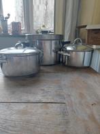 3 pannen, verschillende merken, Ophalen, Zo goed als nieuw, Rvs, Pannenset