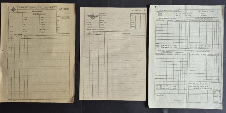 3 KLM vluchtpapieren uit de jaren 40 (K1141), Verzamelen, Luchtvaart en Vliegtuigspotten, Gebruikt, Kaart, Foto of Prent, Ophalen of Verzenden
