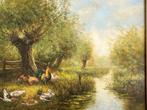 Henk Roosink, pluimvee bij een sloot met knotwilgen, Antiek en Kunst, Kunst | Schilderijen | Klassiek, Ophalen