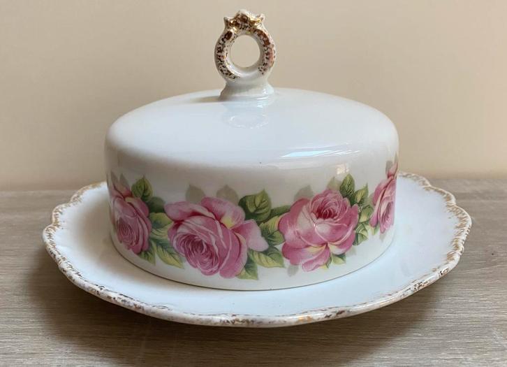 Schitterende Vintage Botervloot rozen - goudkleurige randen, Huis en Inrichting, Keuken | Servies, Zo goed als nieuw, Overige typen