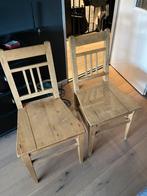 Oud grenen eetkamer stoelen 4 stuks ophalen, Huis en Inrichting, Stoelen, Gebruikt, Bruin, Ophalen of Verzenden, Vier