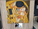 Gustav Klimt de kus, handgeschilderd 100x100 cm, Huis en Inrichting, Ophalen, Zo goed als nieuw, Schilderij, 75 tot 100 cm