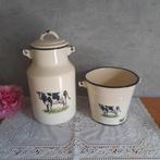 Landelijke emaille melkbus en emmertje afb koe, Huis en Inrichting, Ophalen of Verzenden