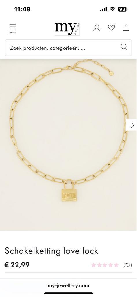 My Jewellery Gouden Ketting met AMOUR Slot, Sieraden, Tassen en Uiterlijk, Kettingen, Nieuw, Overige materialen, Goud, Met hanger