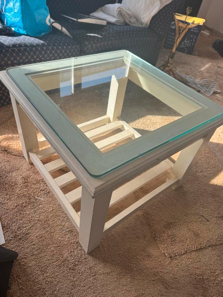 Maison Riviera Tafeltje met Glazen Blad, Huis en Inrichting, Tafels | Salontafels, Gebruikt, Minder dan 50 cm, Vierkant, Glas