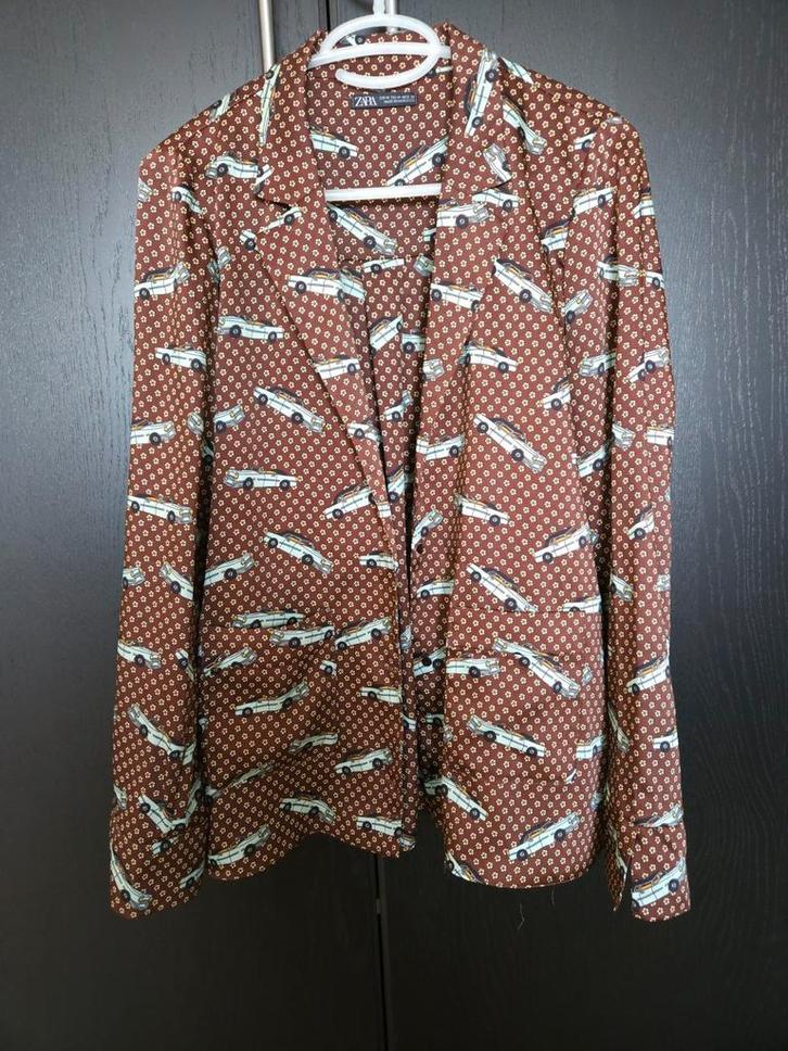 Bruine Blouse pyama model Auto Print - Maat M, Kleding | Dames, Blouses en Tunieken, Zo goed als nieuw, Maat 38/40 (M), Bruin