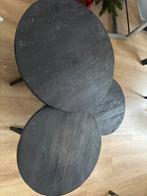 Set van 3 zwarte bijzettafels, Minder dan 55 cm, Gebruikt, Rond, Hout