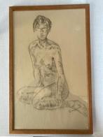 Oude tekening van mooie zittende vrouw van R.m.......?, Ophalen of Verzenden