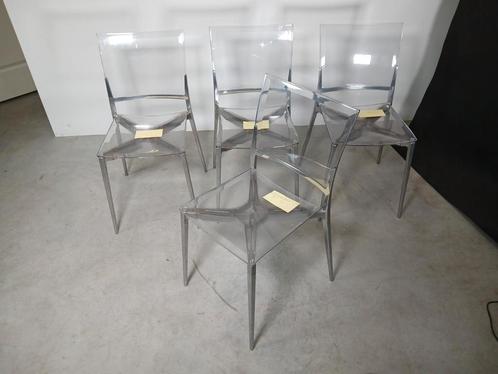 Fasem Ergo Transparante Stoelen - 4 stuks, gebruikt, Huis en Inrichting, Stoelen, Gebruikt, Vier, Kunststof, Metaal, Overige kleuren