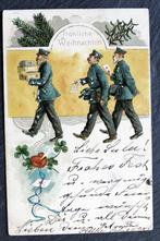 Maar liefst drie postbodes met kerstpost, reliefkaart 1907, Verzamelen, Gelopen, Ambachten of Beroep, Voor 1920, Verzenden