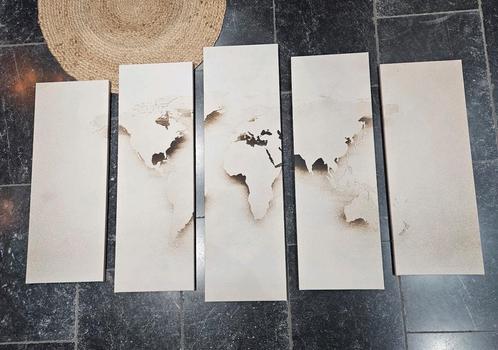 5 delig canvas schilderij wereldkaart, Huis en Inrichting, Woonaccessoires | Schilderijen, Tekeningen en Foto's, Zo goed als nieuw
