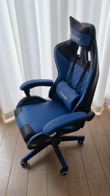 Blauwe Gaming Bureaustoel met Voetenbank MET SPOED beschikbaar voor biedingen