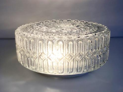 Vintage ronde glazen plafonnière plafondlamp, Huis en Inrichting, Lampen | Plafondlampen, Glas, Kunststof, Metaal, Overige materialen