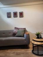 Montèl Designerbank | Grijs met leren accenten | 3-zits, Ophalen, Driepersoons, 75 tot 100 cm, Zo goed als nieuw