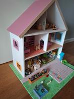 Groot houten poppenhuis met 6 kamers, tuin en accessoires, Kinderen en Baby's, Speelgoed | Poppenhuizen, Ophalen, Zo goed als nieuw