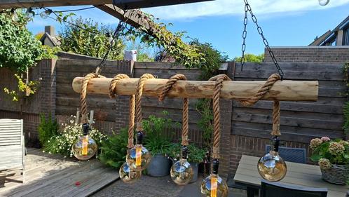 Mooie boomstam hanglamp, Huis en Inrichting, Lampen | Hanglampen, Zo goed als nieuw, Minder dan 50 cm, Hout, Ophalen