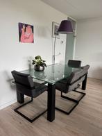 Glazen eettafel met 4 stoelen en salon tafel te koop, Huis en Inrichting, Tafels | Eettafels, Ophalen, 50 tot 100 cm, 150 tot 200 cm