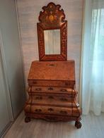 Antieke spaanse spiegel hout bekleed met leer en beschilderd, Antiek en Kunst, Ophalen, Rechthoekig, Minder dan 50 cm