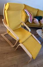 Ikea Poang Stoel met Voetenbank - Geel Kussen, Ophalen, Gebruikt, 75 tot 100 cm, 50 tot 75 cm