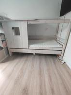 Bed Ties met opzetdak en logeerbed - white wash - 90x200 cm, Ophalen, 85 tot 100 cm, Gebruikt, Lattenbodem