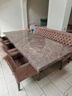 Eetbank met drie stoelen, Huis en Inrichting, Stoelen, Ophalen, Gebruikt, Bruin, Drie